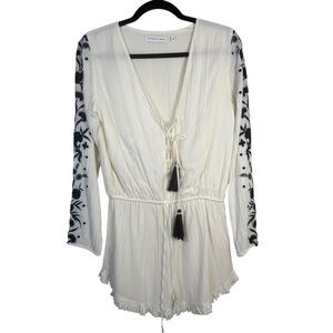 Pampelone Embroidered Long Sleeve Romper Coverup Size Medium
